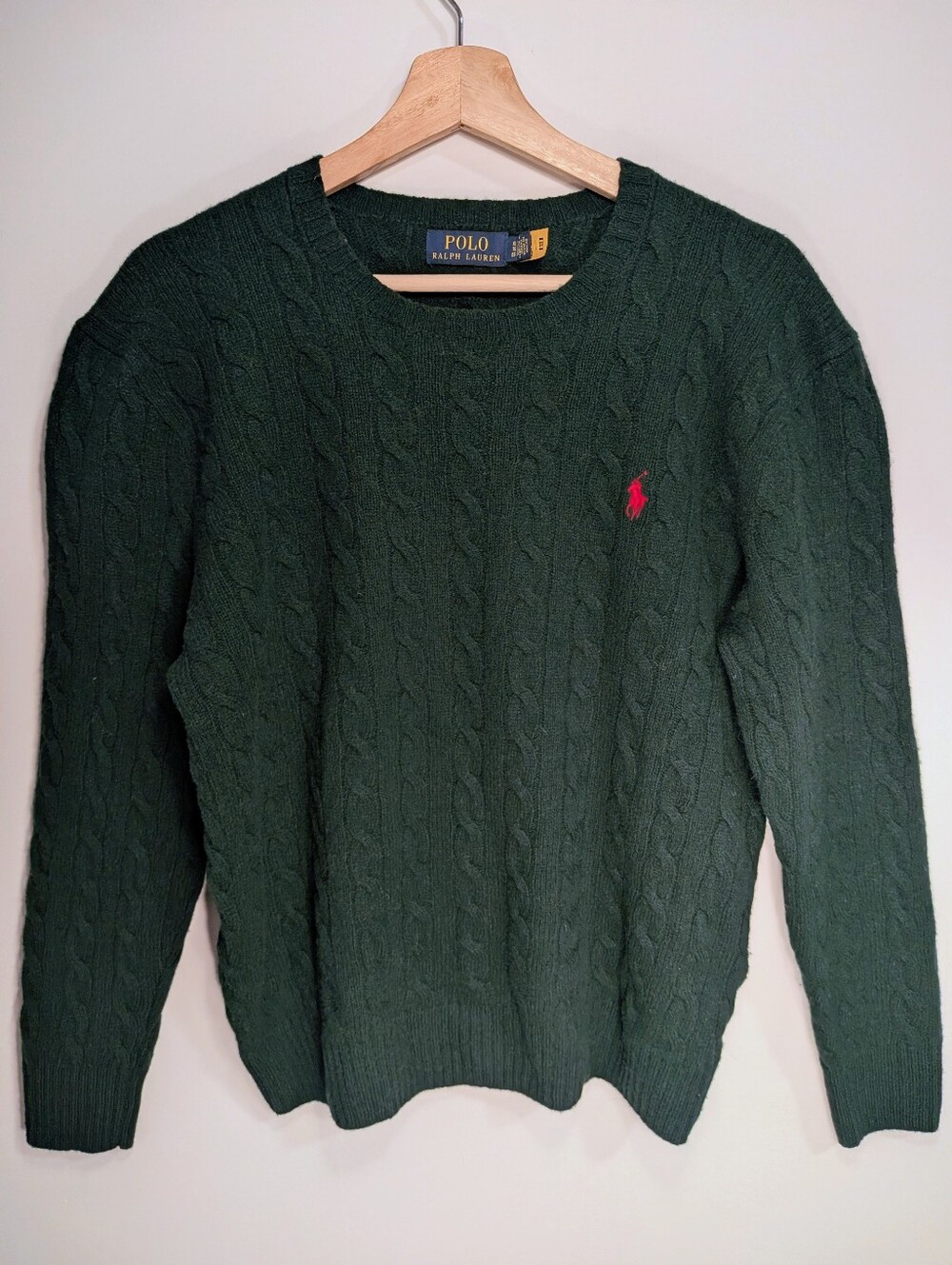 Polo by Ralph Lauren Wool/Cashmere Forest Green Cable Knit Crewneck Sweat